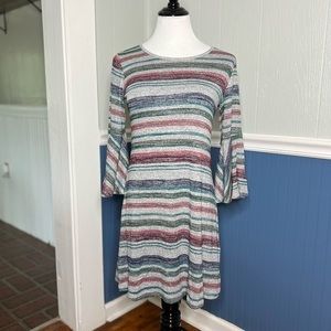 Market & Spruce Stitch Fix Gray Striped Bell Sleeve Dress Size S Petite A7-35